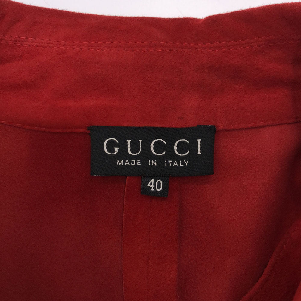 グッチ イタリア製 レザー スカートスーツ 上下 セットアップ 40 レッド GUCCI オールド レディース