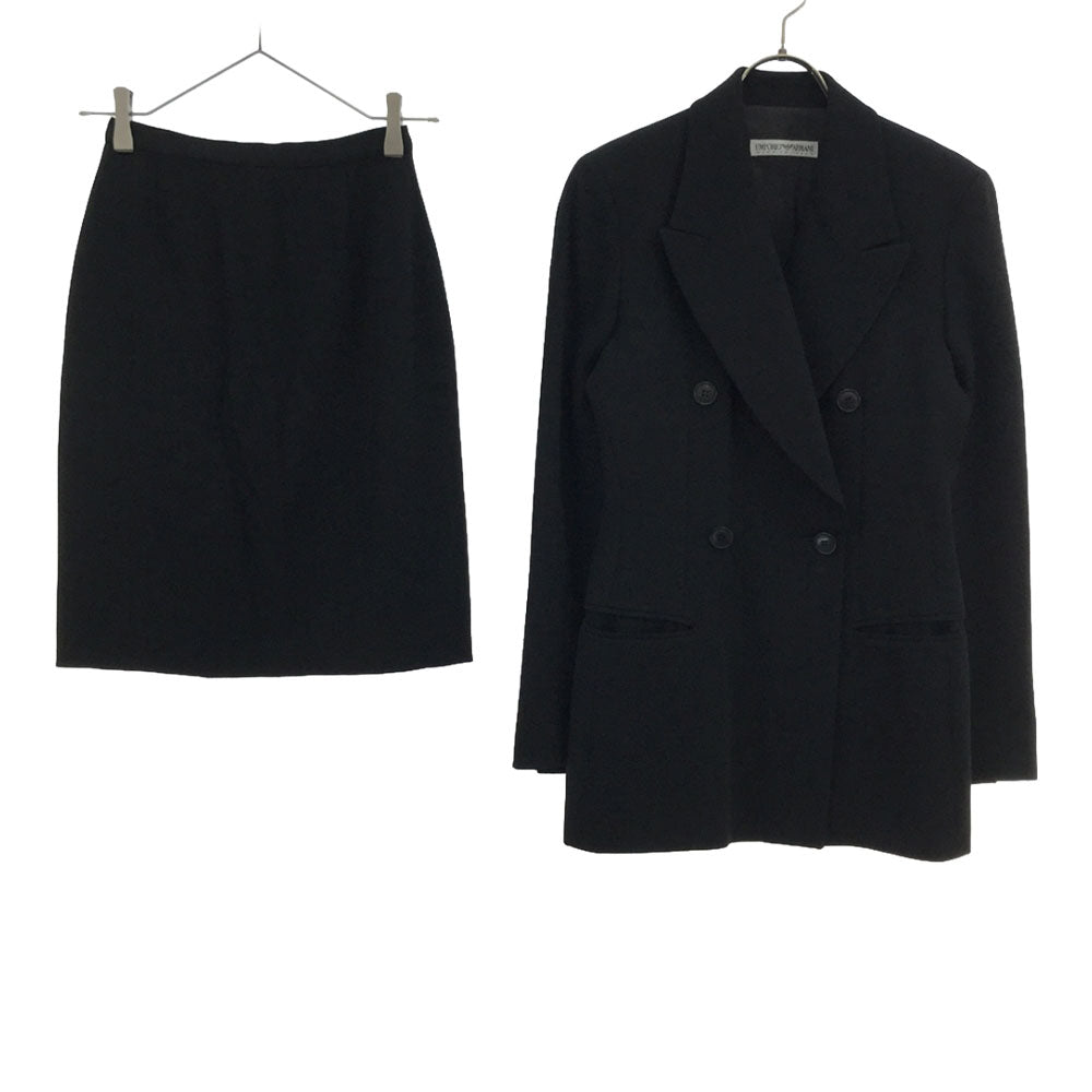 Emporio Armani エンポリオアルマーニ 90s イタリア製 ウール スカートスーツ 上下 セットアップ 38 ブラック オールド レディース
