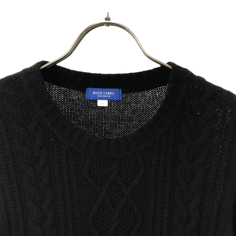 BLUE LABEL CRESTBRIDGE ブルーレーベルクレストブリッジ 三陽商会 チェック柄 長袖 フィッシャーマン 切り替え ニット ワンピース 36 ブラック×ベージュ系 レディース