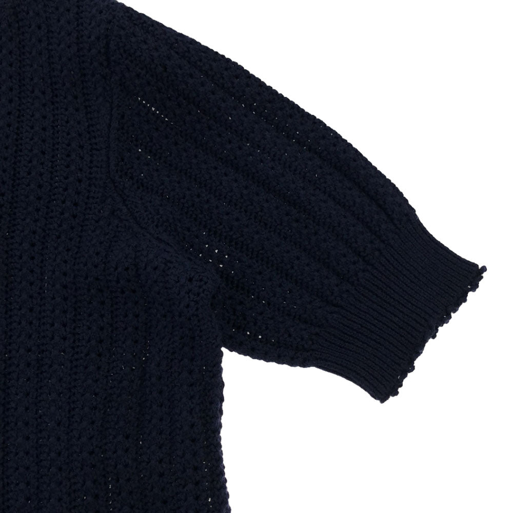 NINA RICCI ニナリッチ イタリア製 ウールシルクブレンド 半袖 かぎ編み ニット S ネイビー レディース