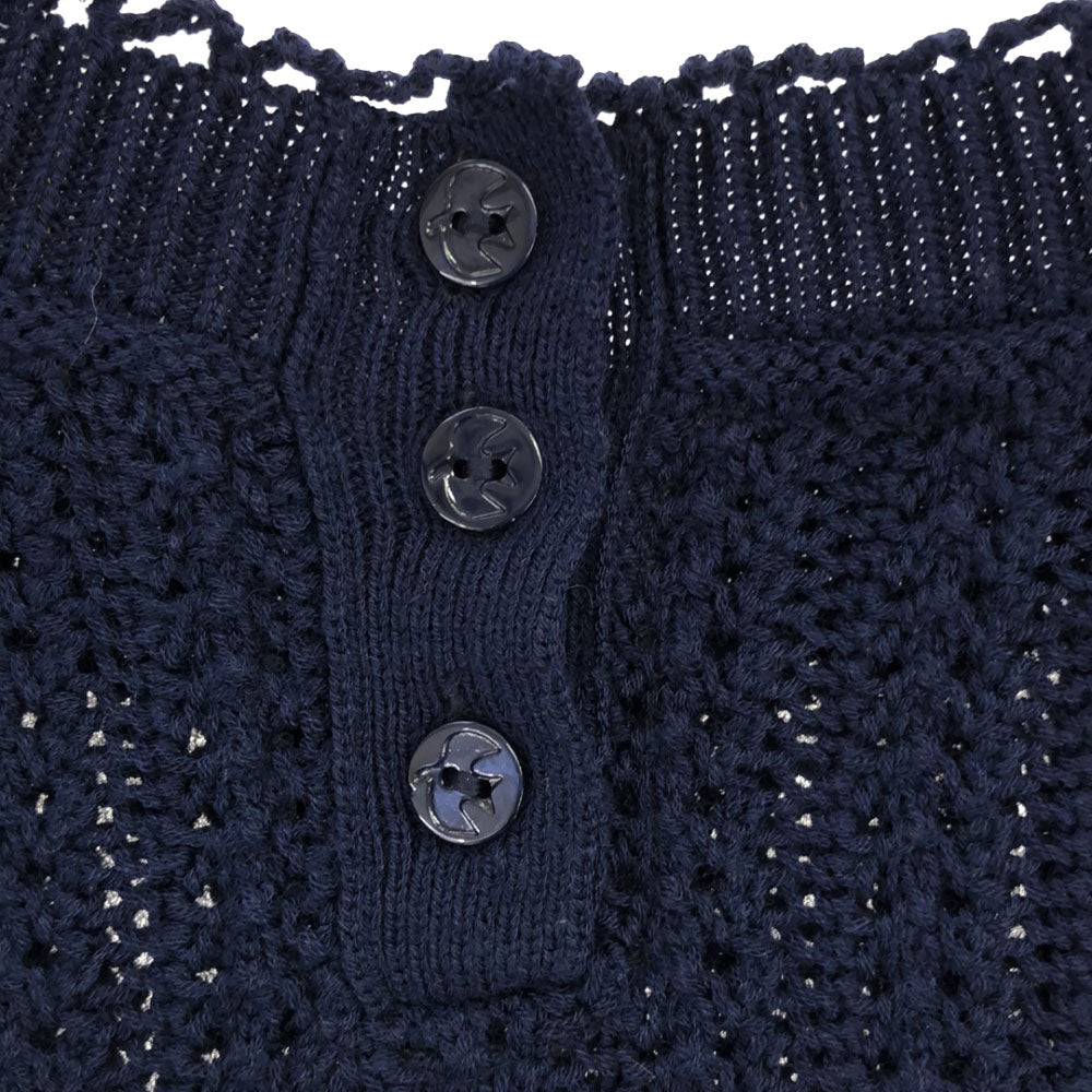 NINA RICCI ニナリッチ イタリア製 ウールシルクブレンド 半袖 かぎ編み ニット S ネイビー レディース