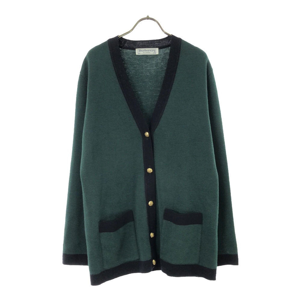 Burberrys バーバリーズ 90s ウールブレンド 長袖 Vネック ニットカーディガン 38 グリーン×ネイビー オールド レディース
