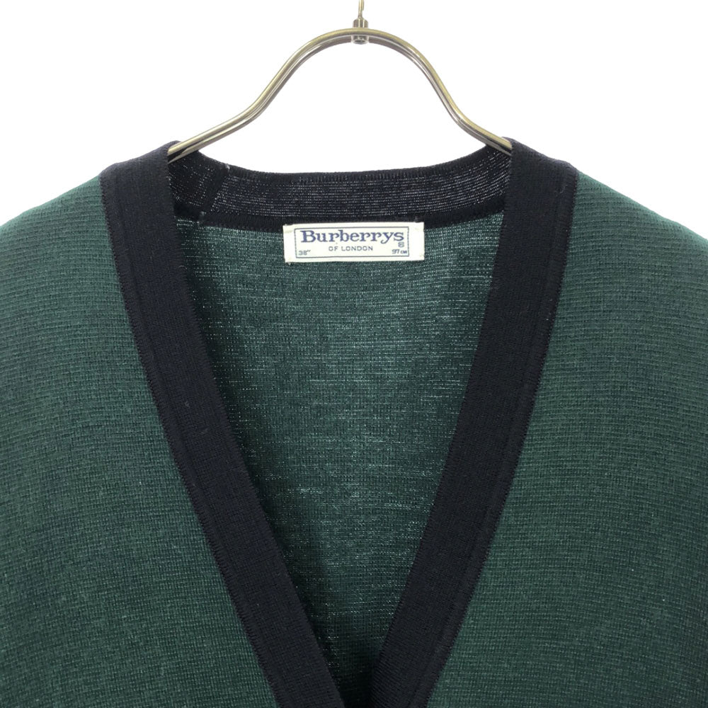 Burberrys バーバリーズ 90s ウールブレンド 長袖 Vネック ニットカーディガン 38 グリーン×ネイビー オールド レディース