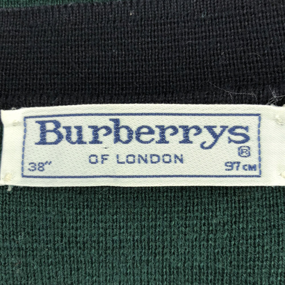 Burberrys バーバリーズ 90s ウールブレンド 長袖 Vネック ニットカーディガン 38 グリーン×ネイビー オールド レディース