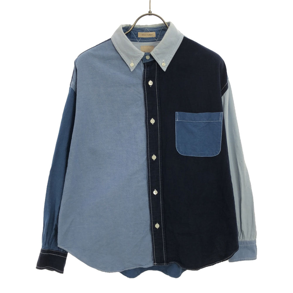 サンカ 日本製 長袖 切替 コットンシャツ BOY ネイビー×ブルー系 Sanca ビームスボーイ レディース