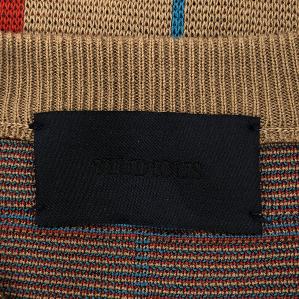 ステュディオス 日本製 チェック柄 長袖 ニット 1 ブラウン系 STUDIOUS セーター メンズ