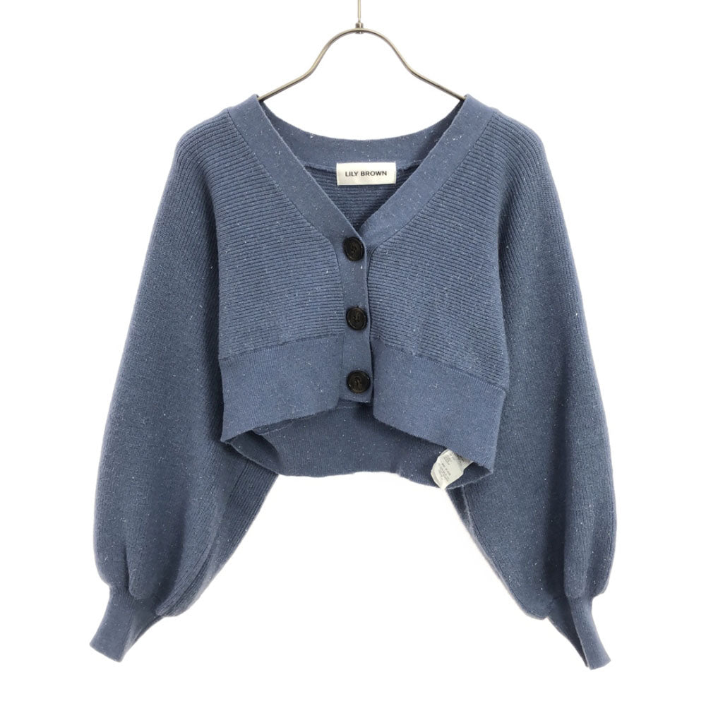 Lily Brown リリーブラウン 長袖 ラメ入り ニットカーディガン FREE ブルー系 ショート丈 LFKB235902 レディース