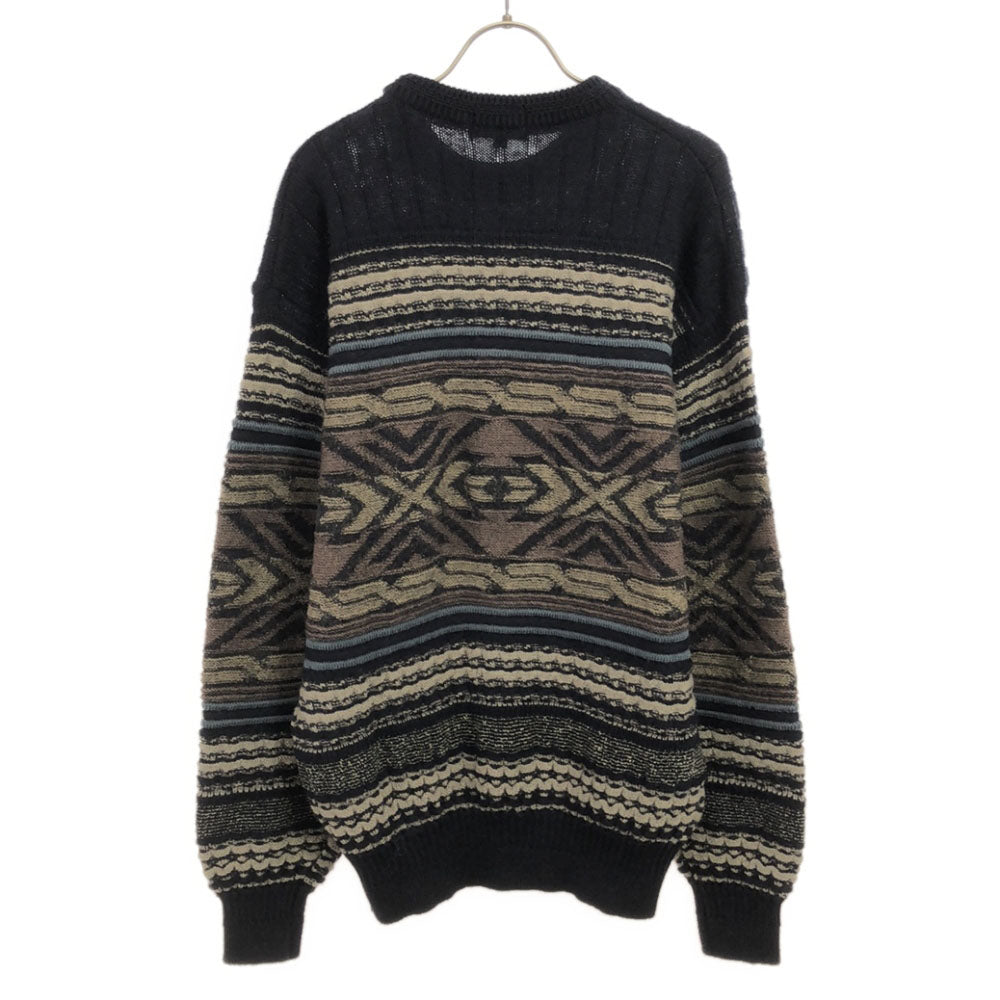未使用 ガッシュ 日本製 ウール100% 総柄 長袖 ニット L セーター メンズ