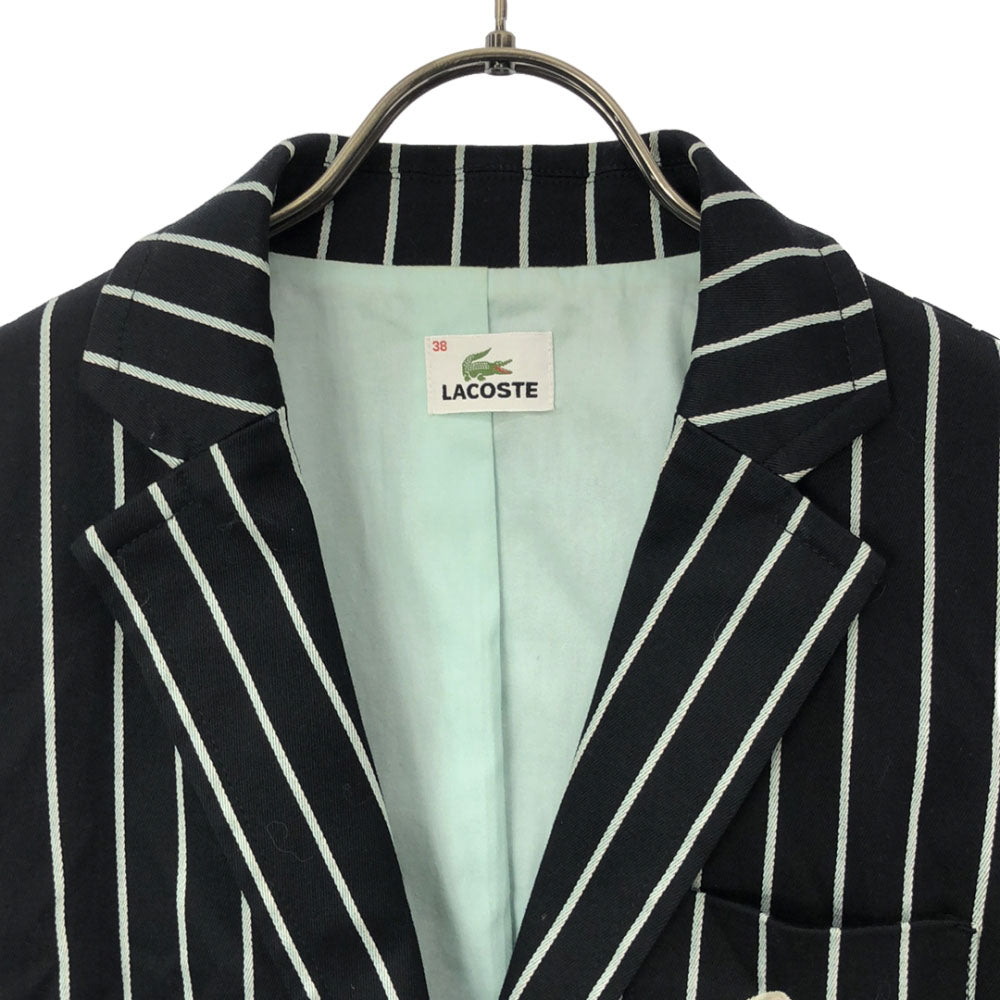 LACOSTE ラコステ ストライプ テーラードジャケット 38 ブラック 刺繍 レディース