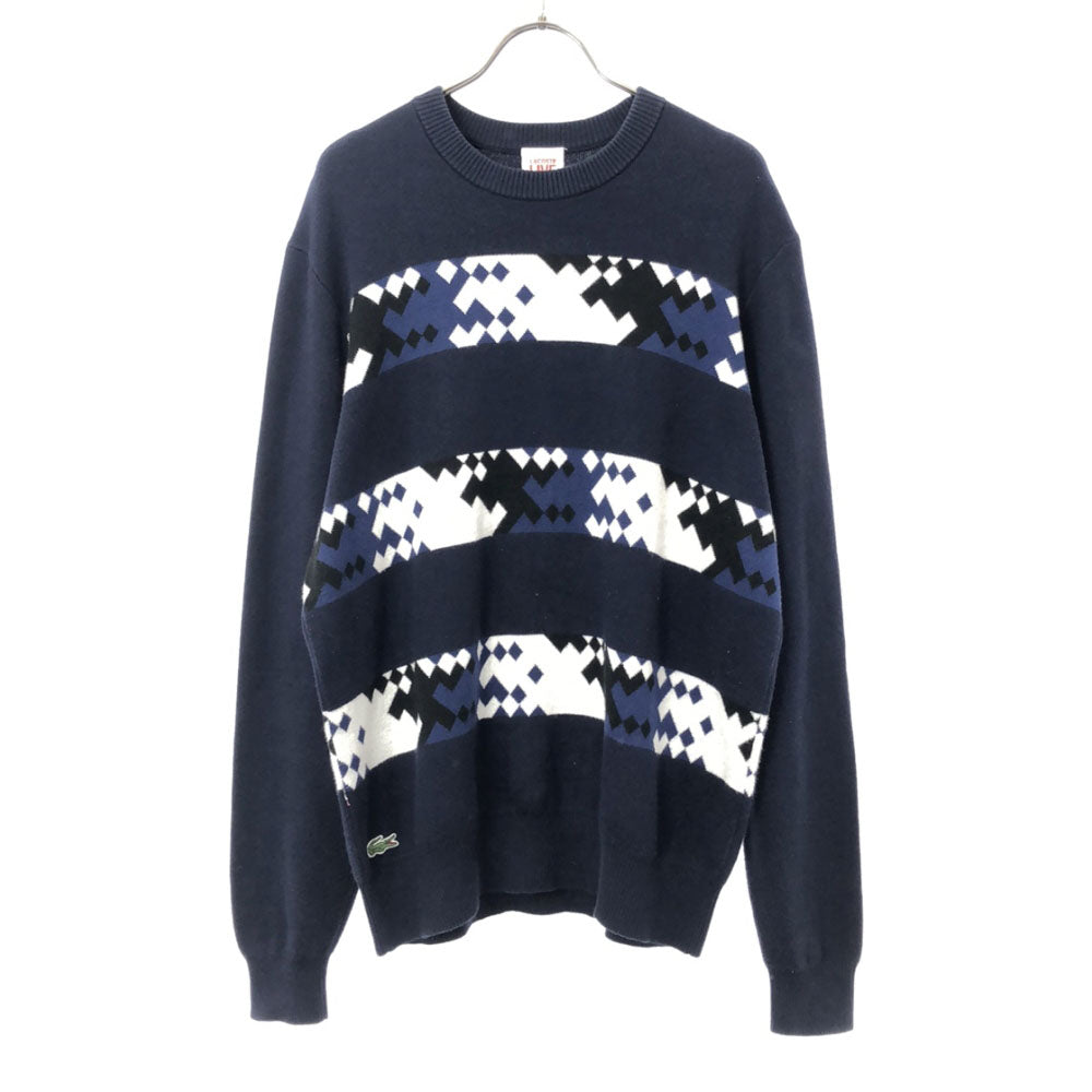 LACOSTE L!VE ラコステライブ 総柄 長袖 コットンニット セーター 5 ネイビー系 メンズ
