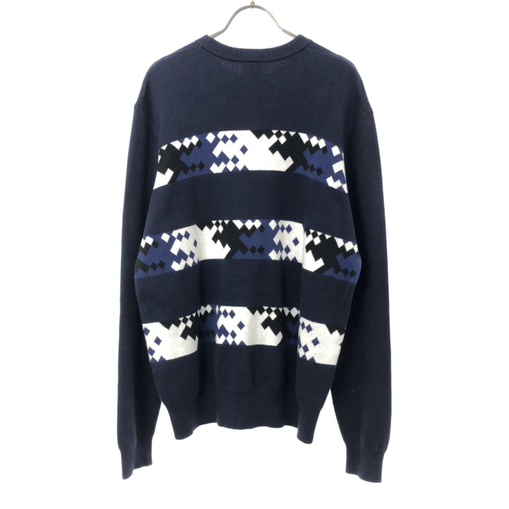 LACOSTE L!VE ラコステライブ 総柄 長袖 コットンニット セーター 5 ネイビー系 メンズ