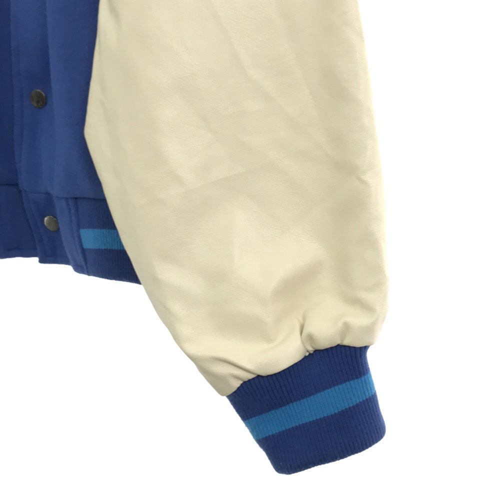 HOOK フック ロゴ刺繍 スタジャン L ブルー系×ホワイト PUレザー バック刺繍 裏地付き 配色切り替え メンズ