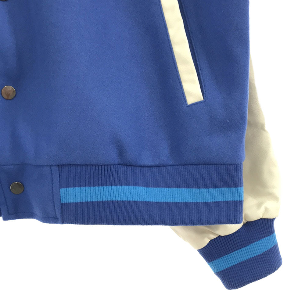 HOOK フック ロゴ刺繍 スタジャン L ブルー系×ホワイト PUレザー バック刺繍 裏地付き 配色切り替え メンズ