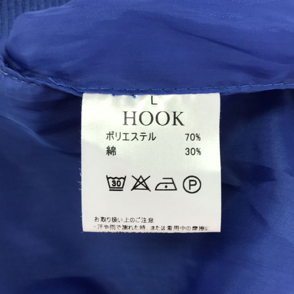 HOOK フック ロゴ刺繍 スタジャン L ブルー系×ホワイト PUレザー バック刺繍 裏地付き 配色切り替え メンズ