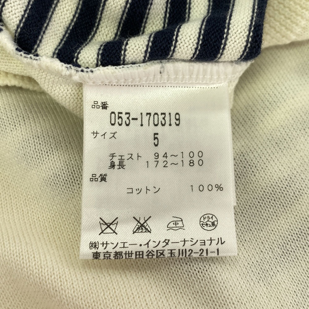 PEARLY GATES パーリーゲイツ 日本製 ボーダー ゴルフ 長袖 Vネック コットンニット セーター 5 ホワイト系 メンズ