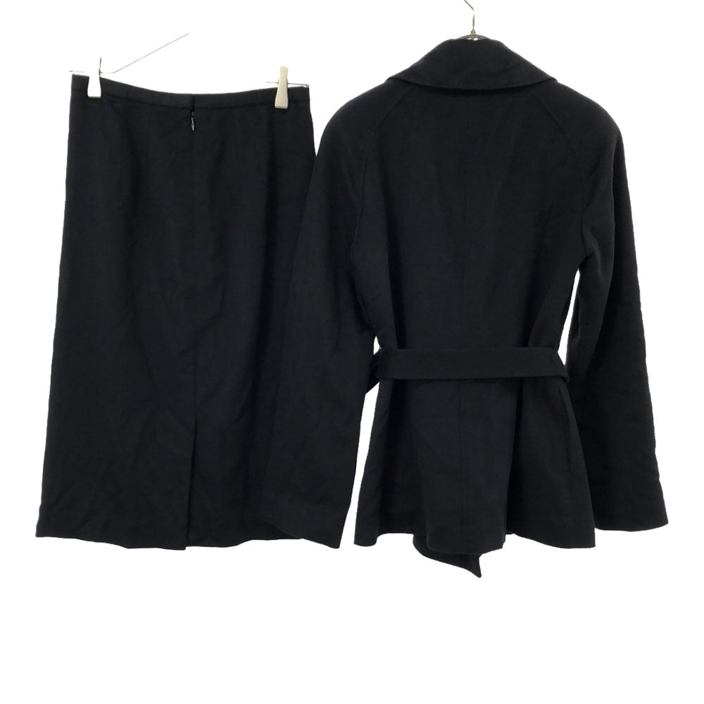 オールドイングランド 日本製 ウールブレンド スカートスーツ 上下 セットアップ 38 ネイビー OLD ENGLAND ベルト付き レディース