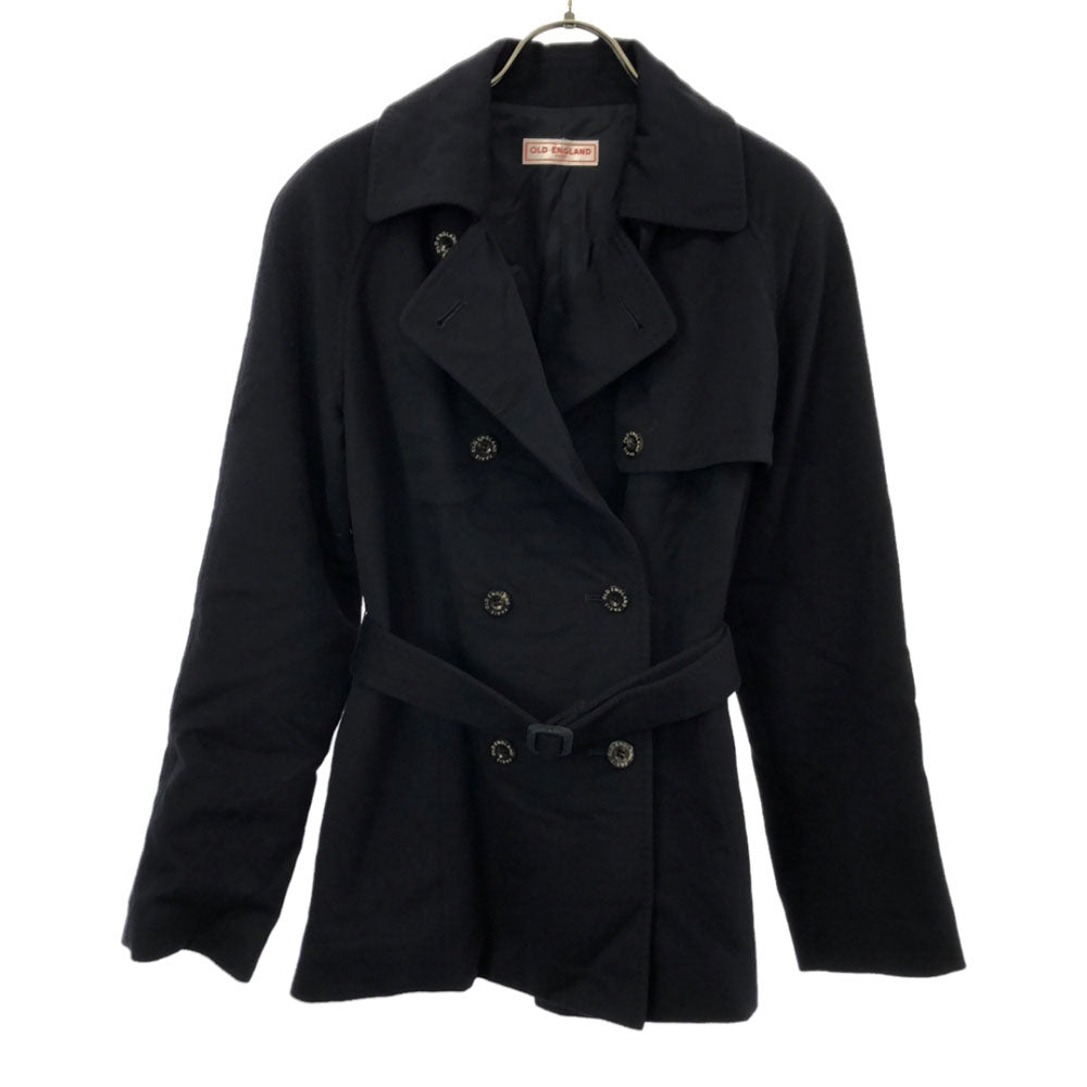 オールドイングランド 日本製 ウールブレンド スカートスーツ 上下 セットアップ 38 ネイビー OLD ENGLAND ベルト付き レディース