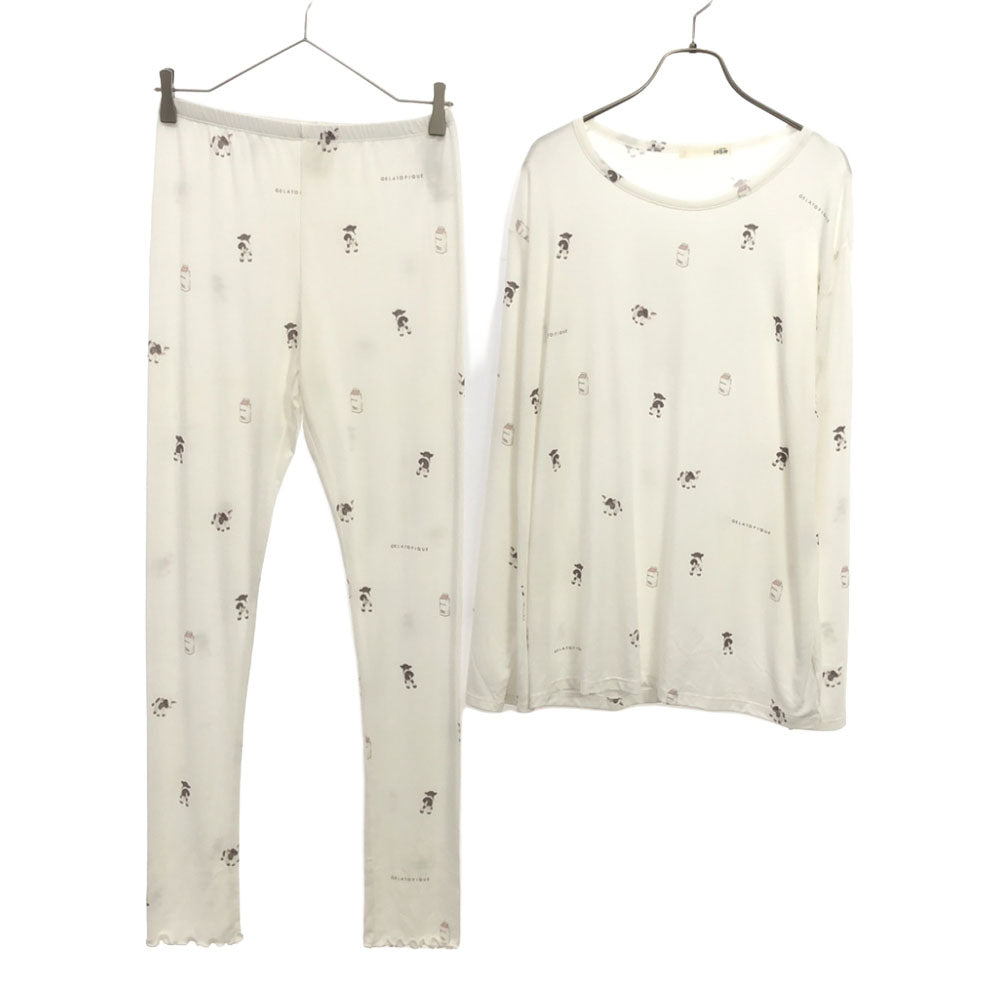 ジェラートピケ ロゴプリント 動物柄 長袖 ルームウェア 上下 セットアップ F ホワイト系 gelato pique パジャマ ジェラピケ PWCP211206 レディース
