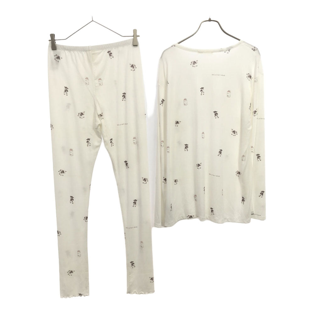 ジェラートピケ ロゴプリント 動物柄 長袖 ルームウェア 上下 セットアップ F ホワイト系 gelato pique パジャマ ジェラピケ PWCP211206 レディース