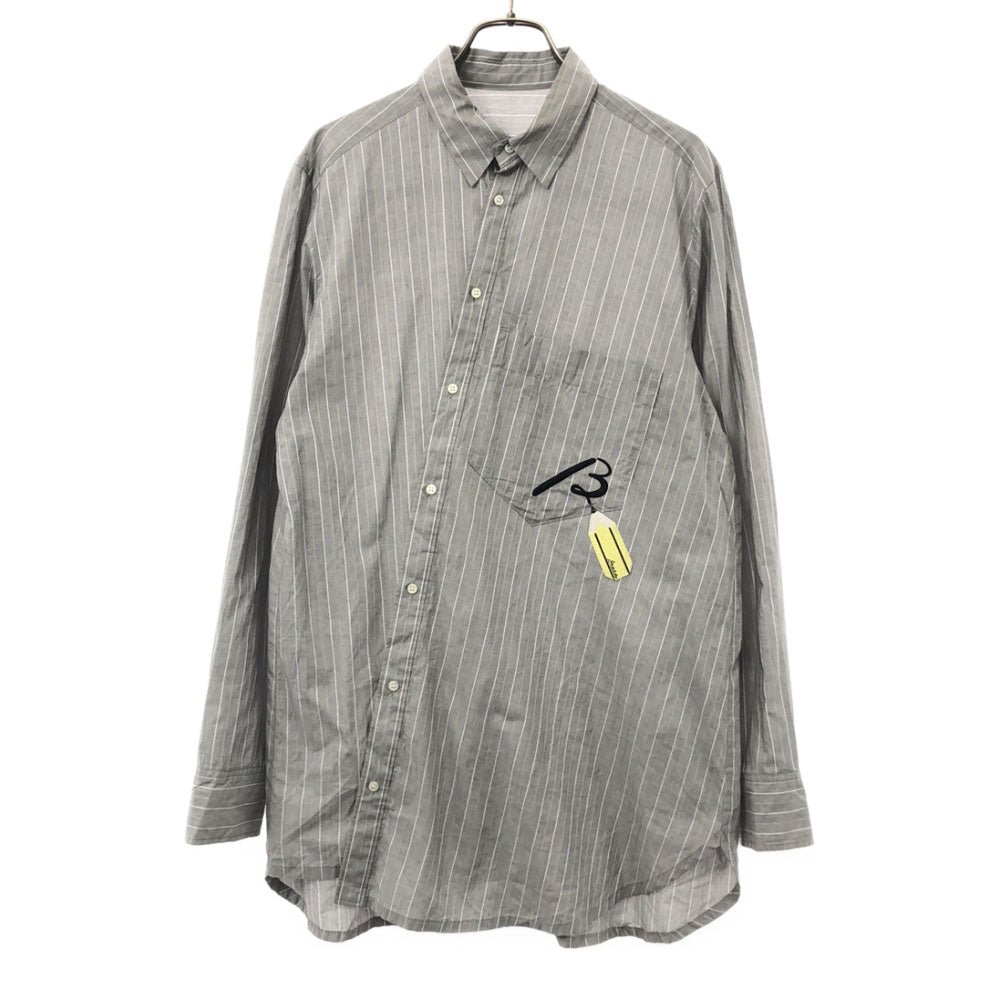 β ベータ 日本製 ストライプ 刺繍 長袖 コットンシャツ 9 グレー レディース