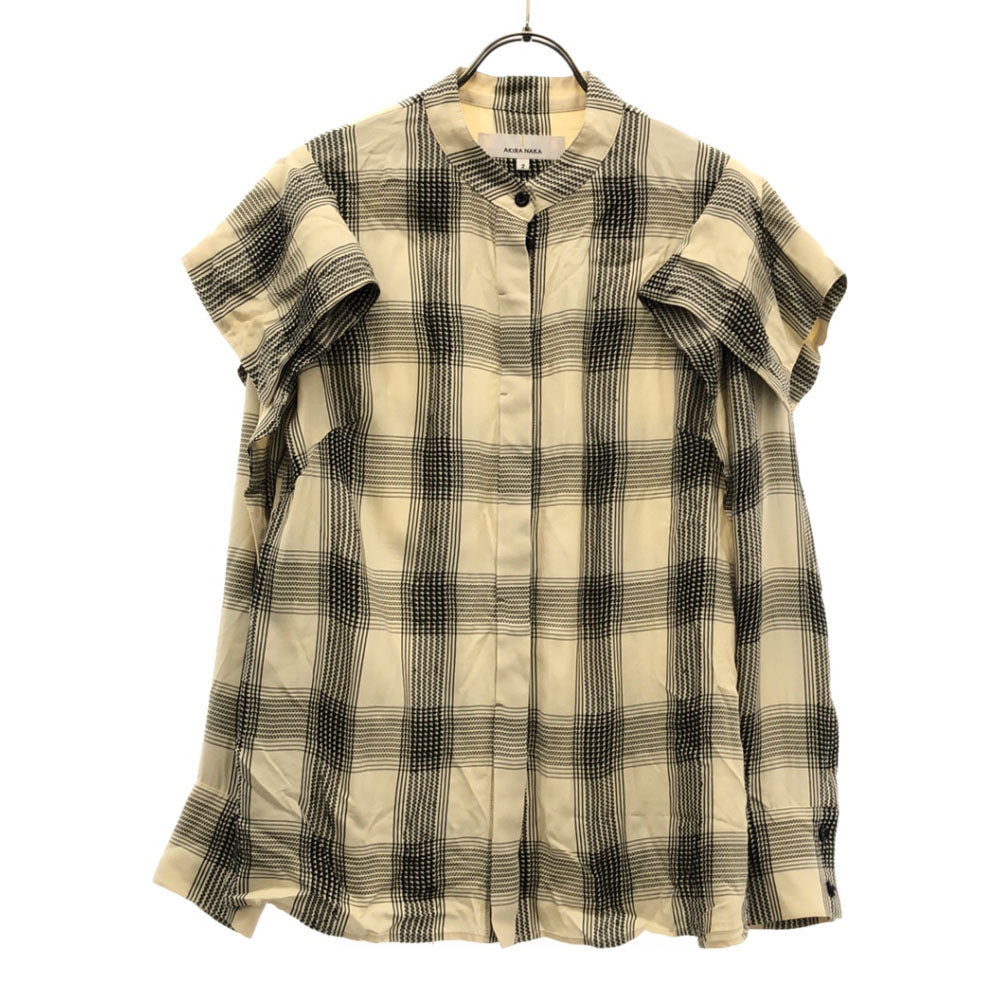 AKIRANAKA アキラナカ チェック 長袖 バンドカラー ブラウス 2 ベージュ系 レディース
