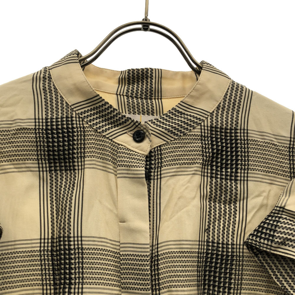 AKIRANAKA アキラナカ チェック 長袖 バンドカラー ブラウス 2 ベージュ系 レディース