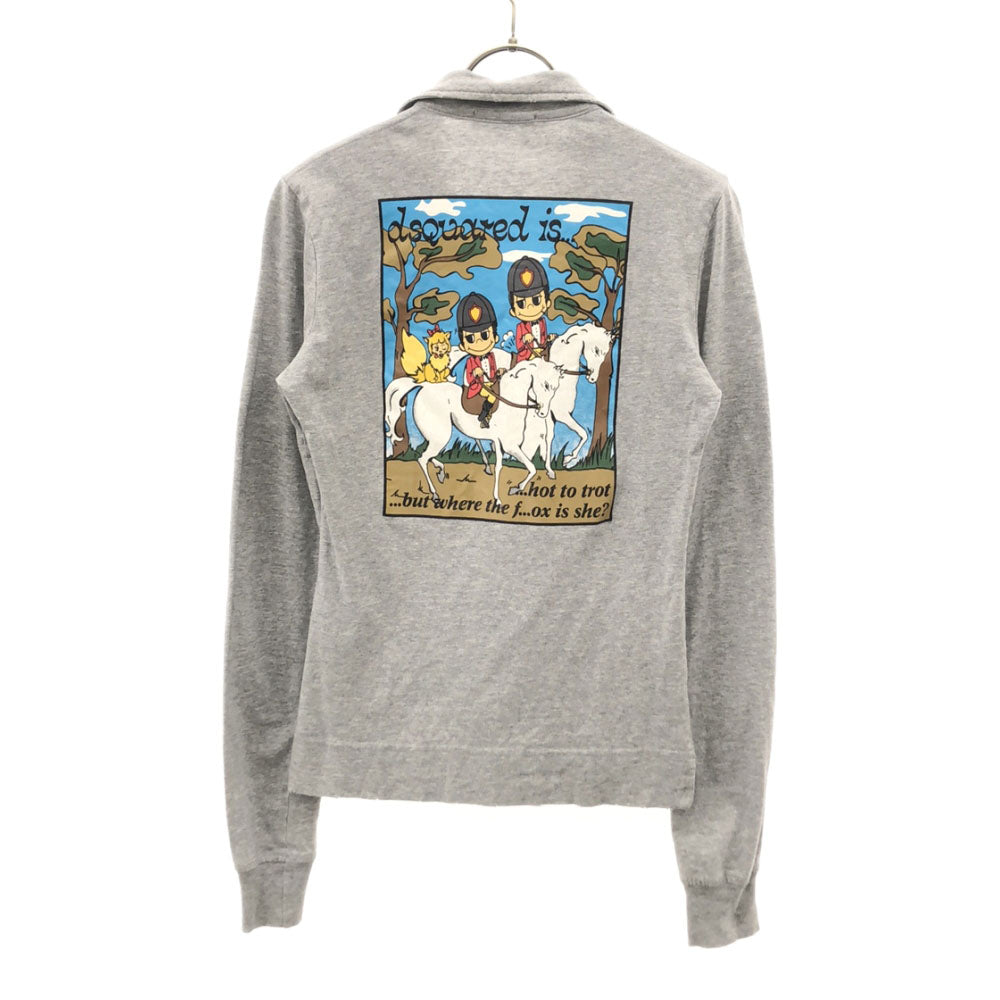 DSQUARED2 ディースクエアード バックプリント 長袖 ポロシャツ M ライトグレー ダメージ加工 メンズ