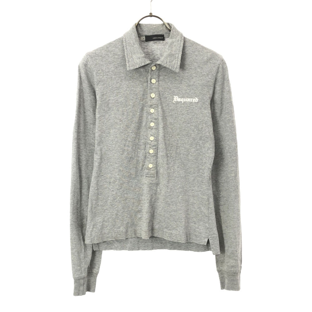 DSQUARED2 ディースクエアード バックプリント 長袖 ポロシャツ M ライトグレー ダメージ加工 メンズ