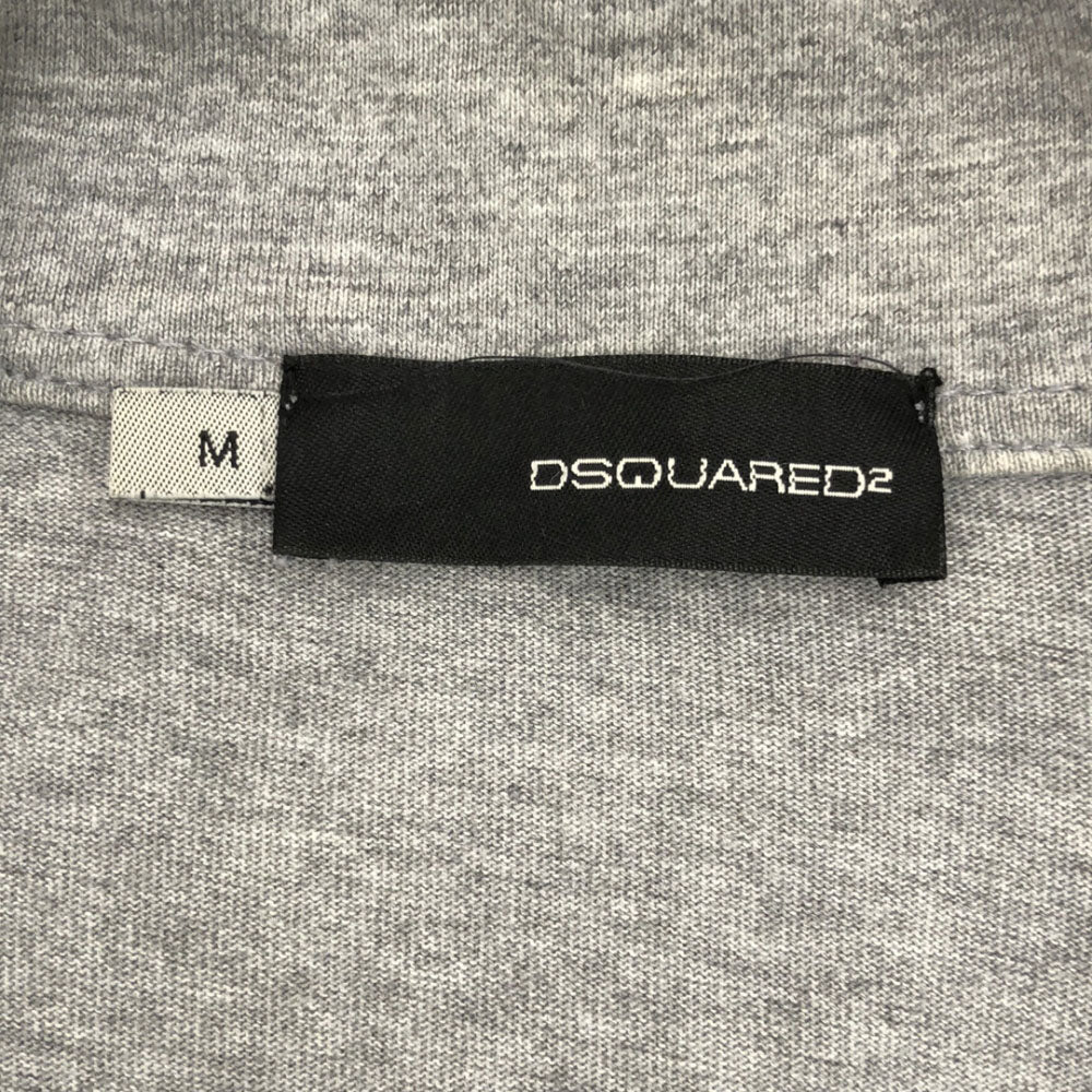 DSQUARED2 ディースクエアード バックプリント 長袖 ポロシャツ M ライトグレー ダメージ加工 メンズ