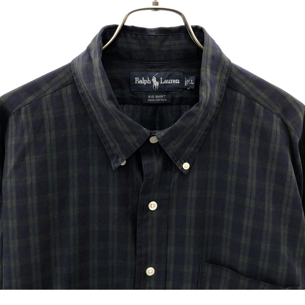 RALPH LAUREN ラルフローレン BIG SHIRT チェック柄 ロゴ刺繍 長袖 ボタンダウンシャツ LL ネイビー系 ビッグシャツ メンズ