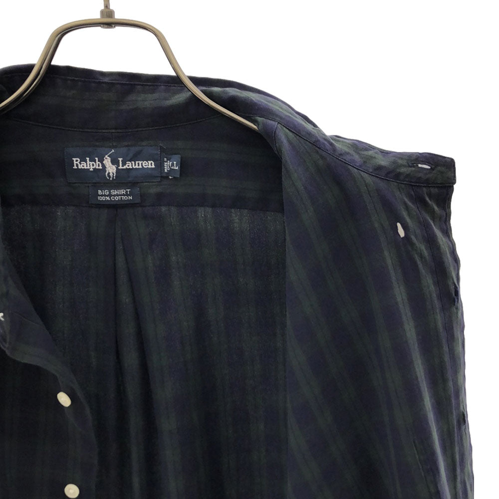 RALPH LAUREN ラルフローレン BIG SHIRT チェック柄 ロゴ刺繍 長袖 ボタンダウンシャツ LL ネイビー系 ビッグシャツ メンズ