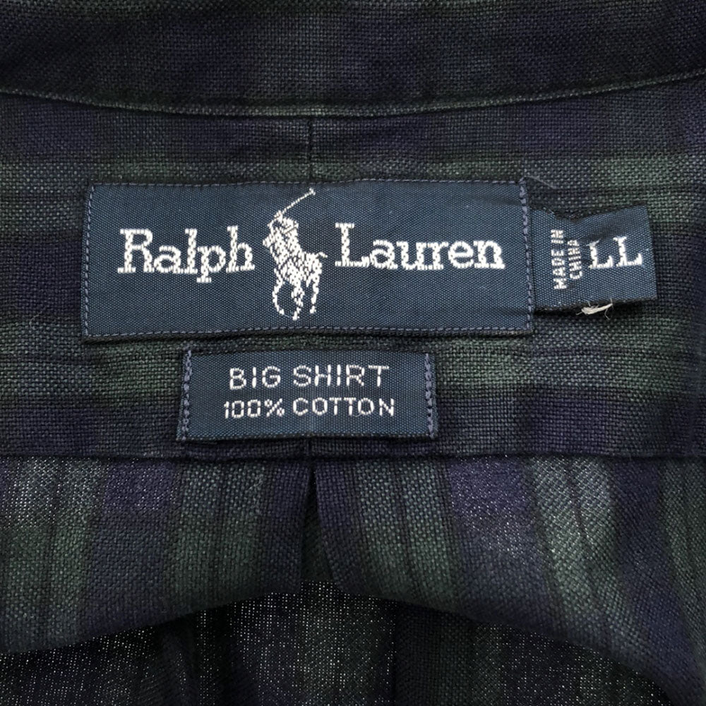 RALPH LAUREN ラルフローレン BIG SHIRT チェック柄 ロゴ刺繍 長袖 ボタンダウンシャツ LL ネイビー系 ビッグシャツ メンズ