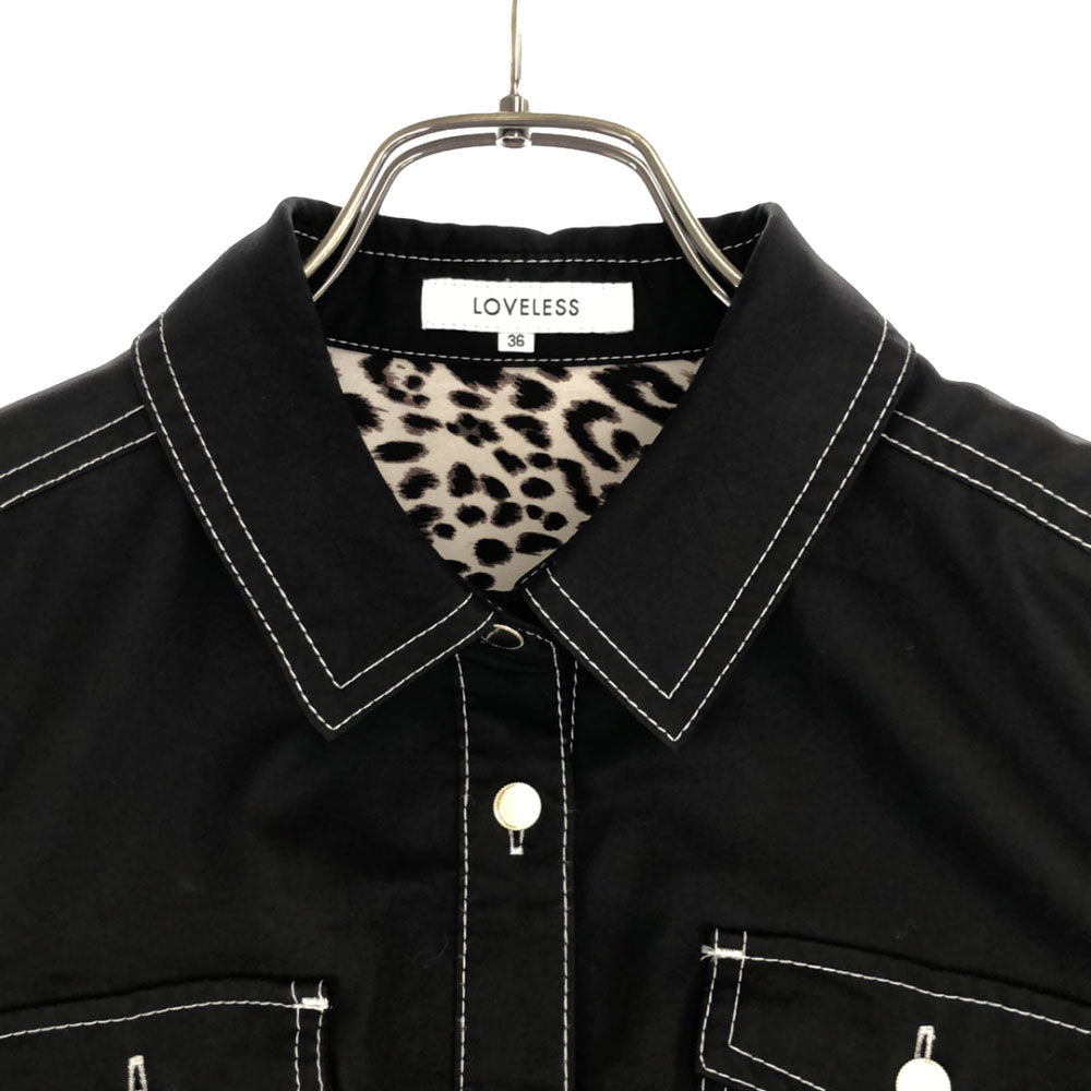 LOVELESS ラブレス ヒョウ柄 長袖 ロング シャツワンピース 36 ブラック レディース