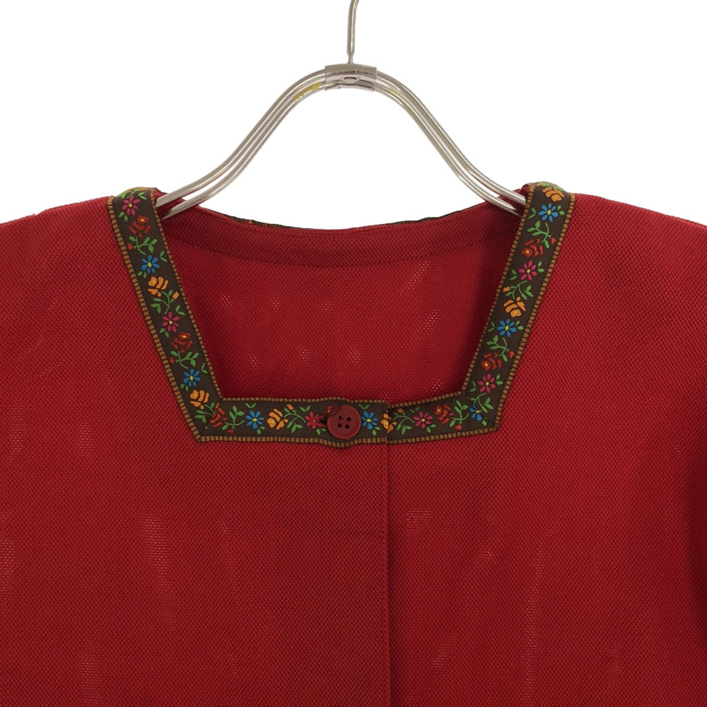 KENZO ケンゾー 90s 日本製 オールド 刺繍 花柄 長袖 カーディガン レッド 日本エプロン協会 割烹着 レディース