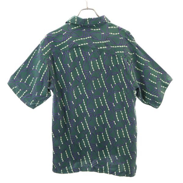 HONOLULU USA ホノルル シルク 総柄 シェル プリント 半袖 アロハシャツ S グリーン メンズ