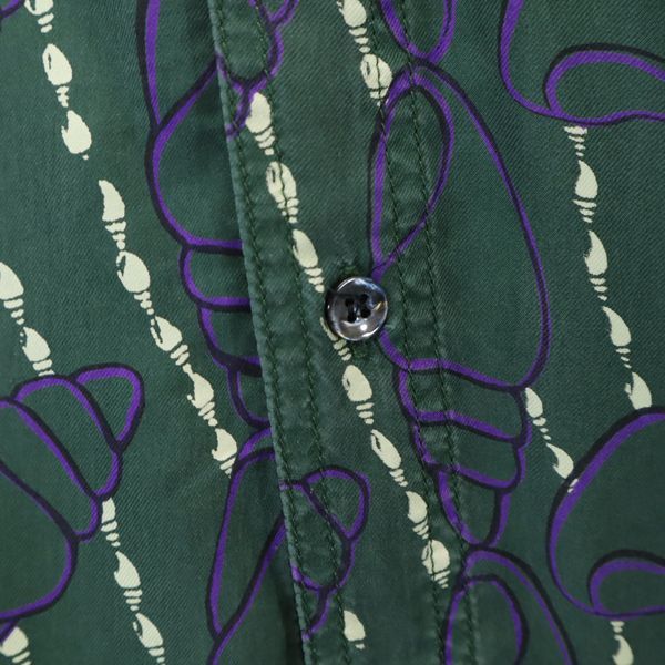 HONOLULU USA ホノルル シルク 総柄 シェル プリント 半袖 アロハシャツ S グリーン メンズ