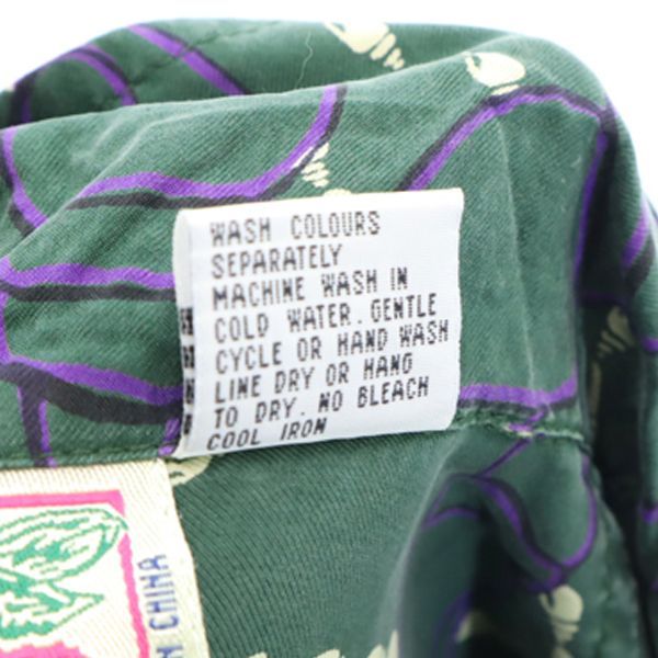 HONOLULU USA ホノルル シルク 総柄 シェル プリント 半袖 アロハシャツ S グリーン メンズ