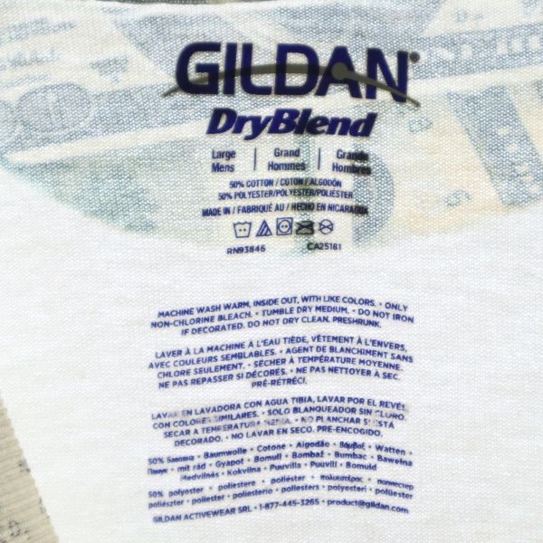 ギルダン ドル紙幣 プリント 半袖 Tシャツ L グレー系 GILDAN DryBlend メンズ