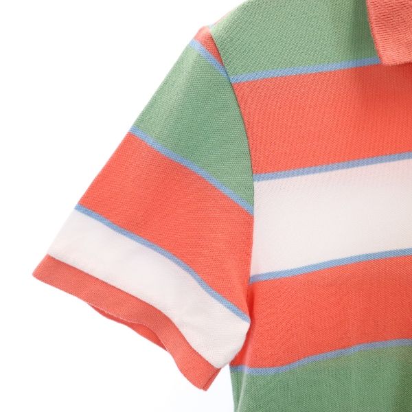 LACOSTE ラコステ ボーダー柄 ロゴ刺繍 半袖 ポロシャツ 2 オレンジ×黄緑×白×水色 鹿の子 メンズ