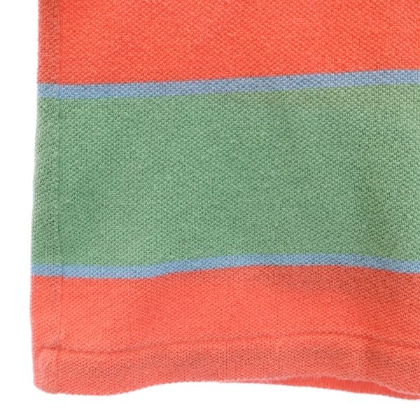 LACOSTE ラコステ ボーダー柄 ロゴ刺繍 半袖 ポロシャツ 2 オレンジ×黄緑×白×水色 鹿の子 メンズ