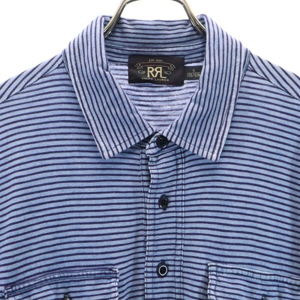 RRL ダブルアールエル 黒タグ 一ツ星 ボーダー 半袖 ポロシャツ S ブルー RALPHLAUREN ラルフ メンズ