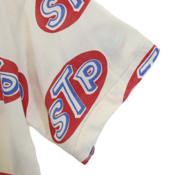 70s USA製 デッドストック STP ロゴ 総柄 プリント 半袖 Tシャツ M オフホワイト メンズ
