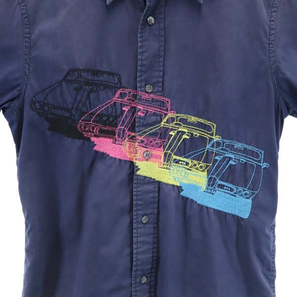 Paul Smith JEANS ポールスミス ジーンズ 刺繍 半袖 シャツ M ネイビー メンズ