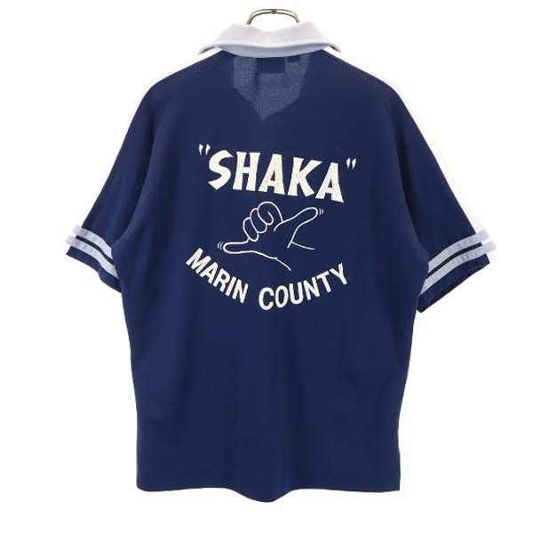 キングルイ 70s USA製 半袖 ボウリング ポロシャツ M 紺 KING LOUIE メンズ