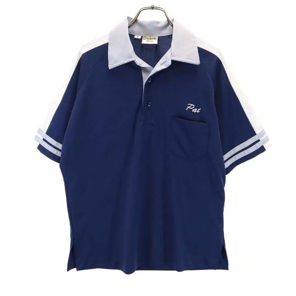キングルイ 70s USA製 半袖 ボウリング ポロシャツ M 紺 KING LOUIE メンズ