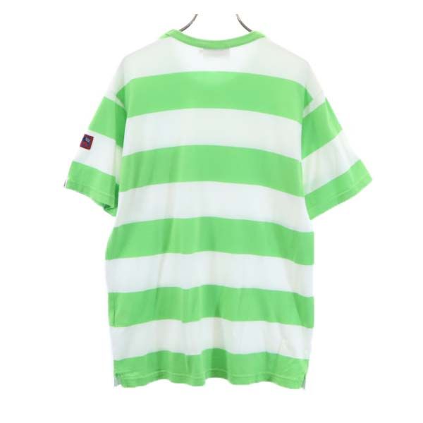 A BATHING APE アベイシングエイプ 日本製 ボーダー 半袖 Tシャツ M 黄緑x白 ベイプ ポケット メンズ