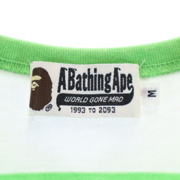 A BATHING APE アベイシングエイプ 日本製 ボーダー 半袖 Tシャツ M 黄緑x白 ベイプ ポケット メンズ