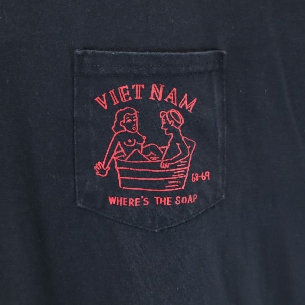 ギルダン VIETNAMロゴプリント 半袖 Tシャツ L 黒系 GILDAN 胸ポケット付 メンズ