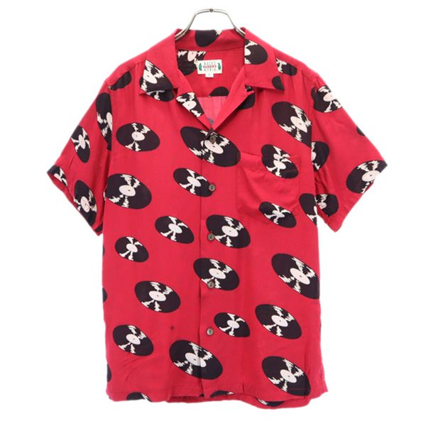WACKO MARIA ワコマリア レコード 総柄 半袖 レーヨン アロハシャツ M 赤 開襟 メンズ
