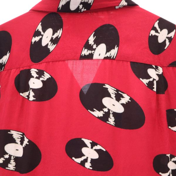 WACKO MARIA ワコマリア レコード 総柄 半袖 レーヨン アロハシャツ M 赤 開襟 メンズ